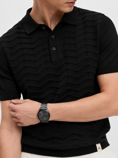 FERN Knit Polo in Black — detail