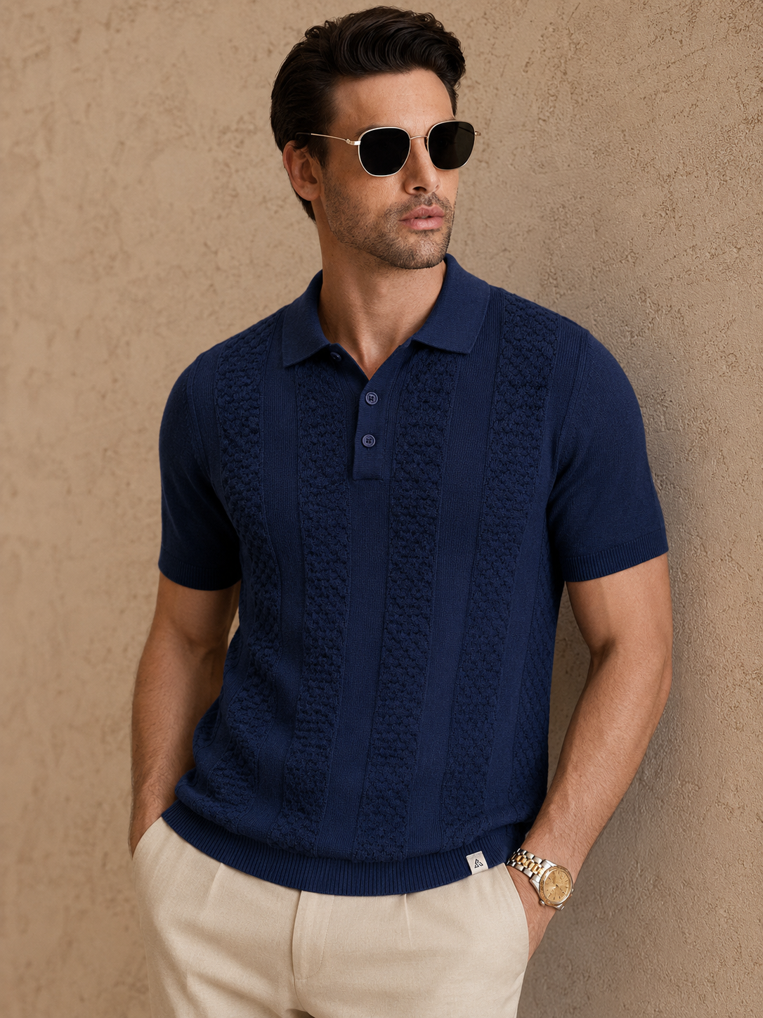 CORD Knit Polo in Navy — front
