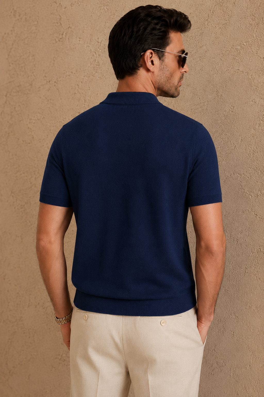 CORD Knit Polo in Navy — back
