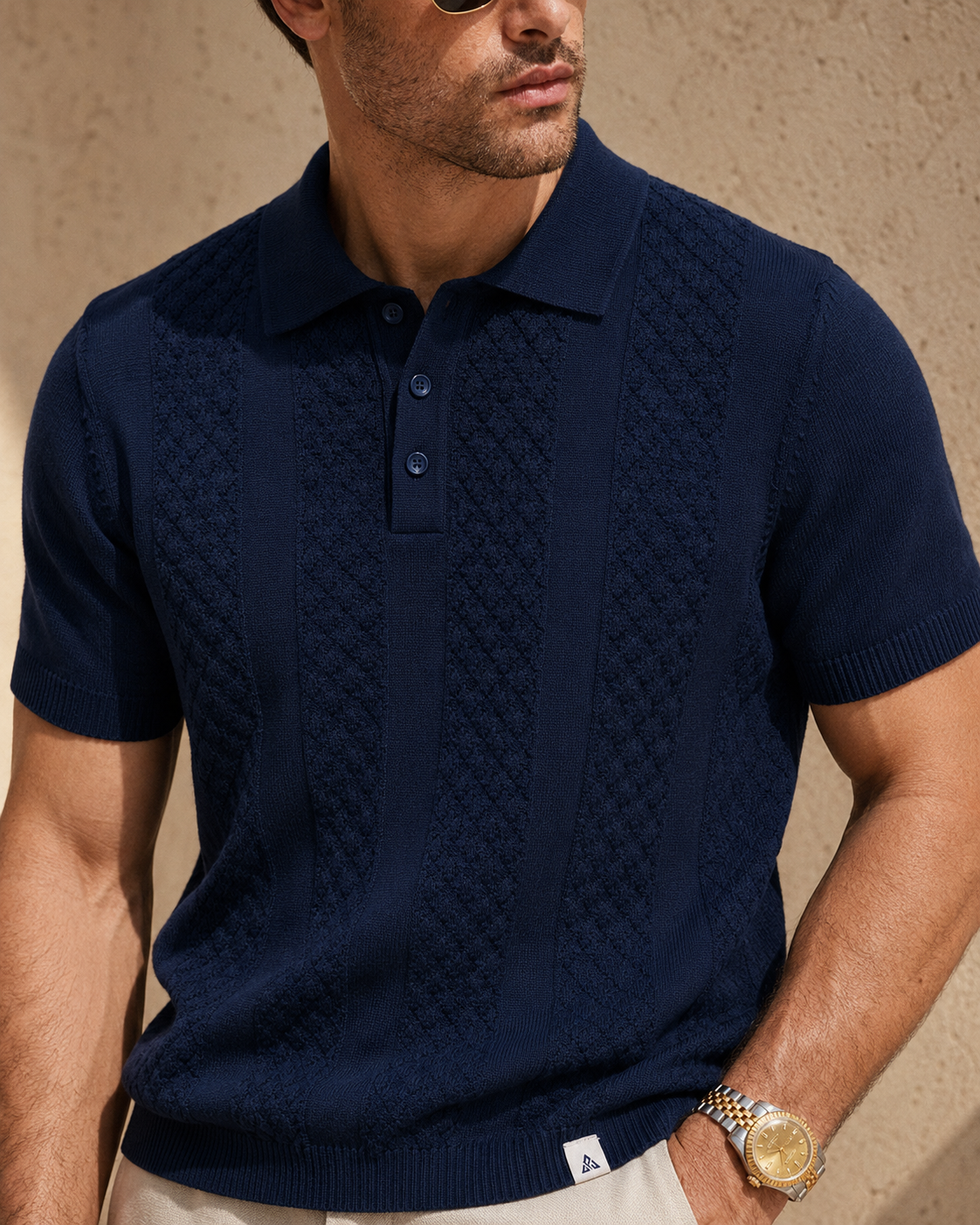 CORD Knit Polo in Navy — detail