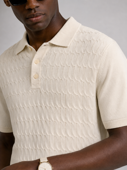 CANE Knit Polo in Cream — detail