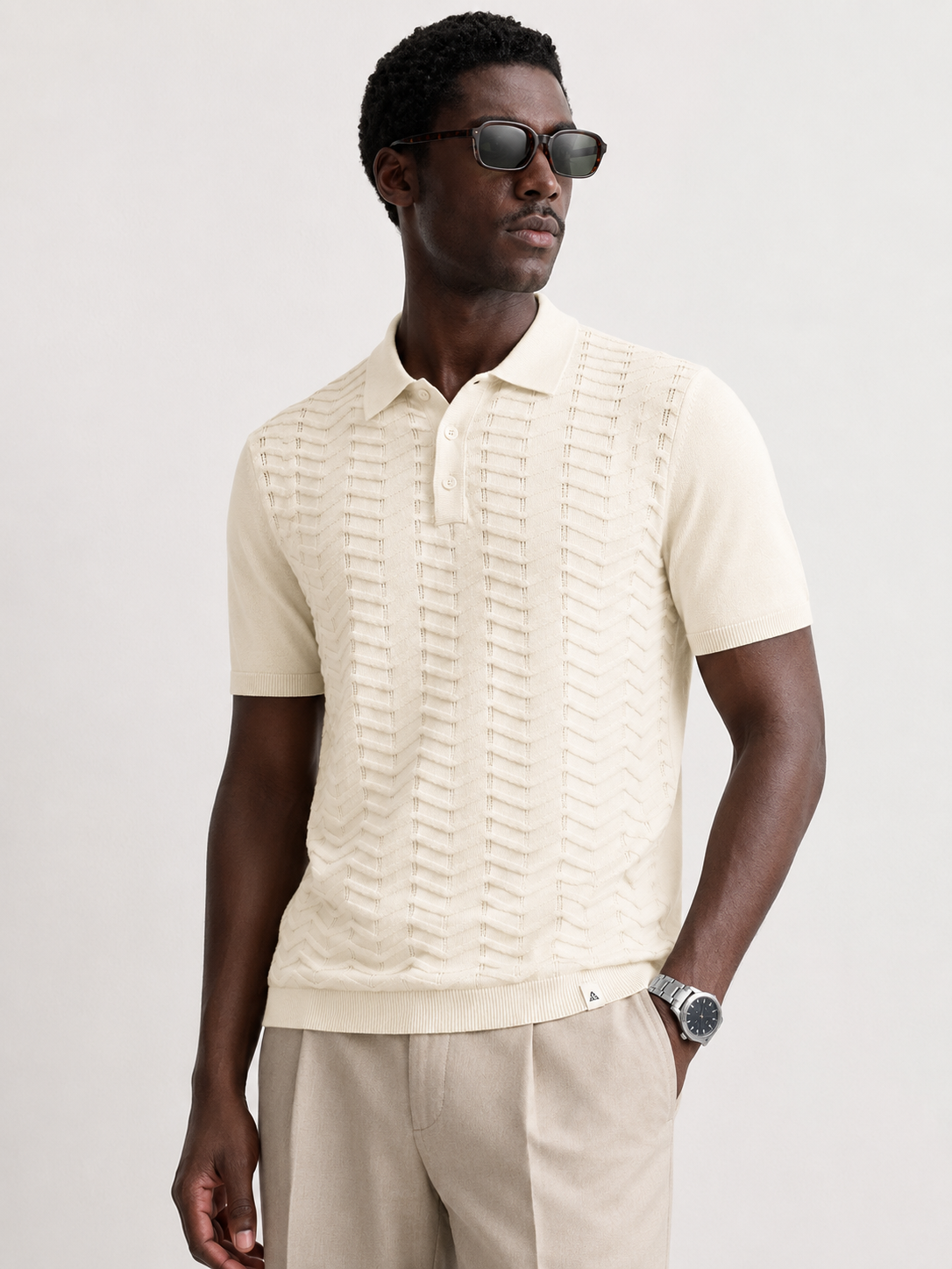FERN Knit Polo in Cream — front