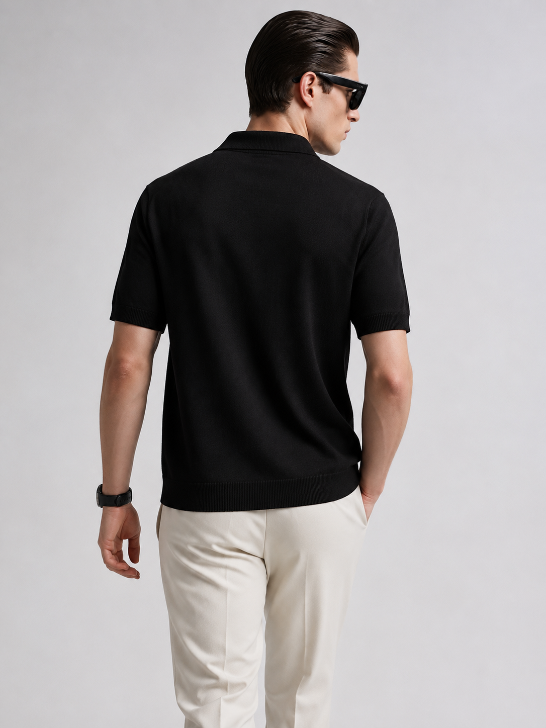 VANE Knit Polo in Black — back