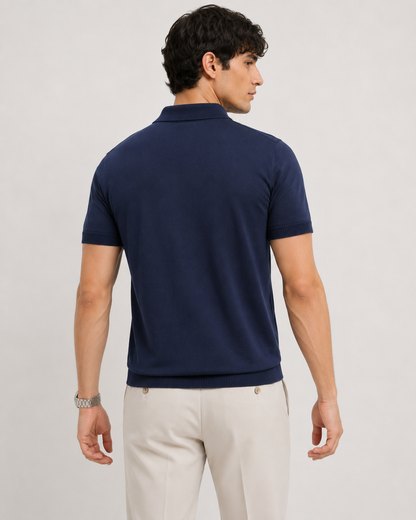 FERN Knit Polo in Navy — back