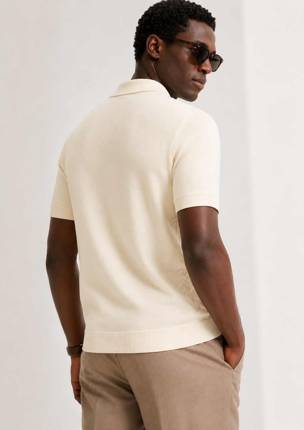 FERN Knit Polo in Cream — back