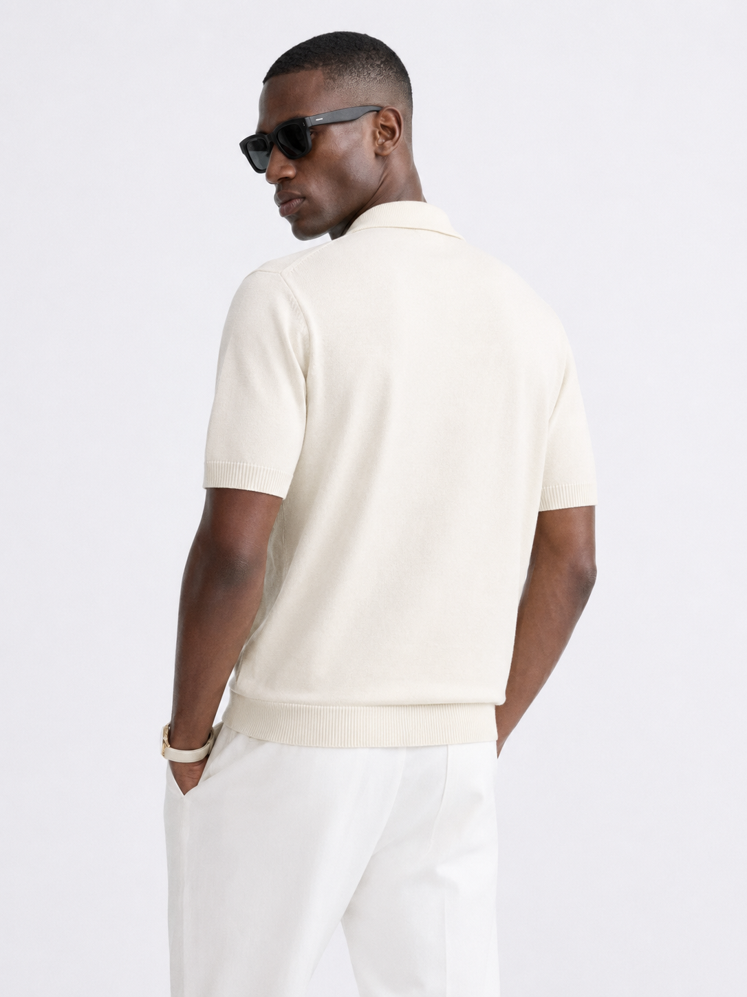 VANE Knit Polo in Cream — back