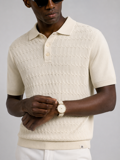 CANE Knit Polo in Cream — detail