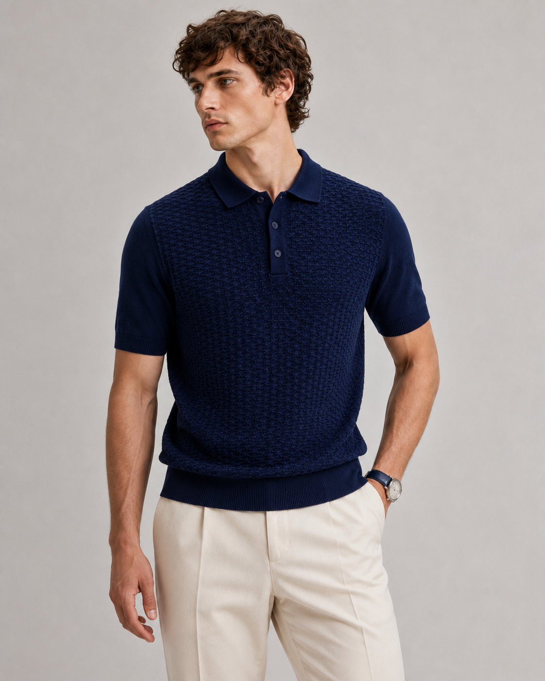 TILE Knit Polo in Navy — front
