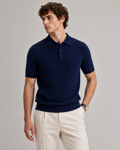 TILE Knit Polo in Navy — front