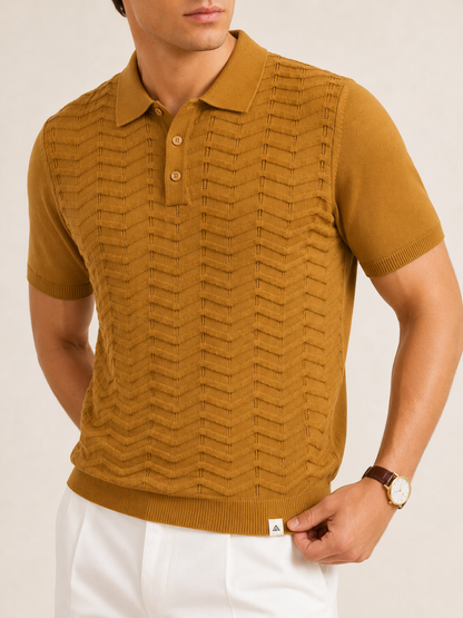 FERN Knit Polo in Camel — detail