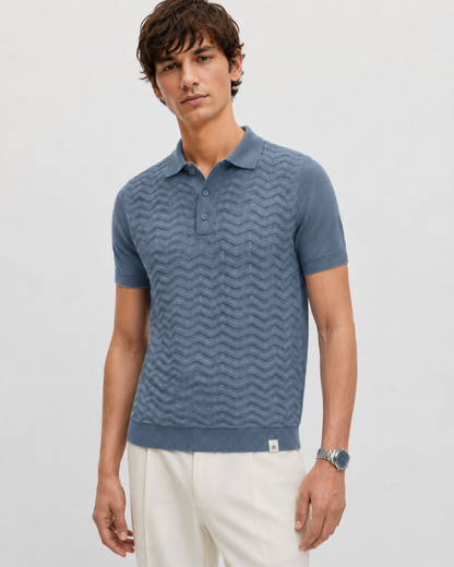 FERN Knit Polo in Slate — front
