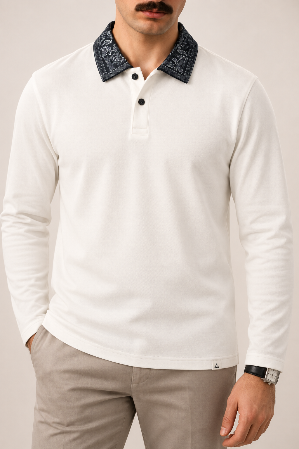 Full Sleeve Oxford Polo in Cream — front