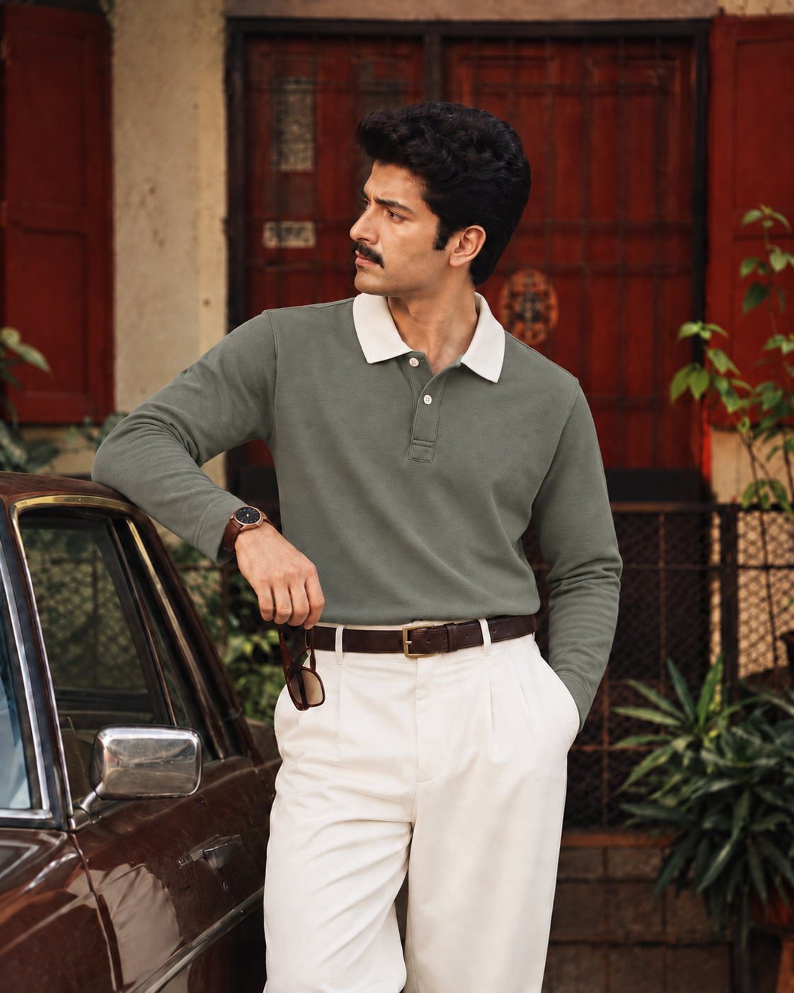 Full Sleeve Oxford Polo in Olive — front