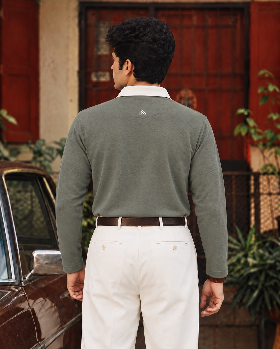 Full Sleeve Oxford Polo in Olive — back