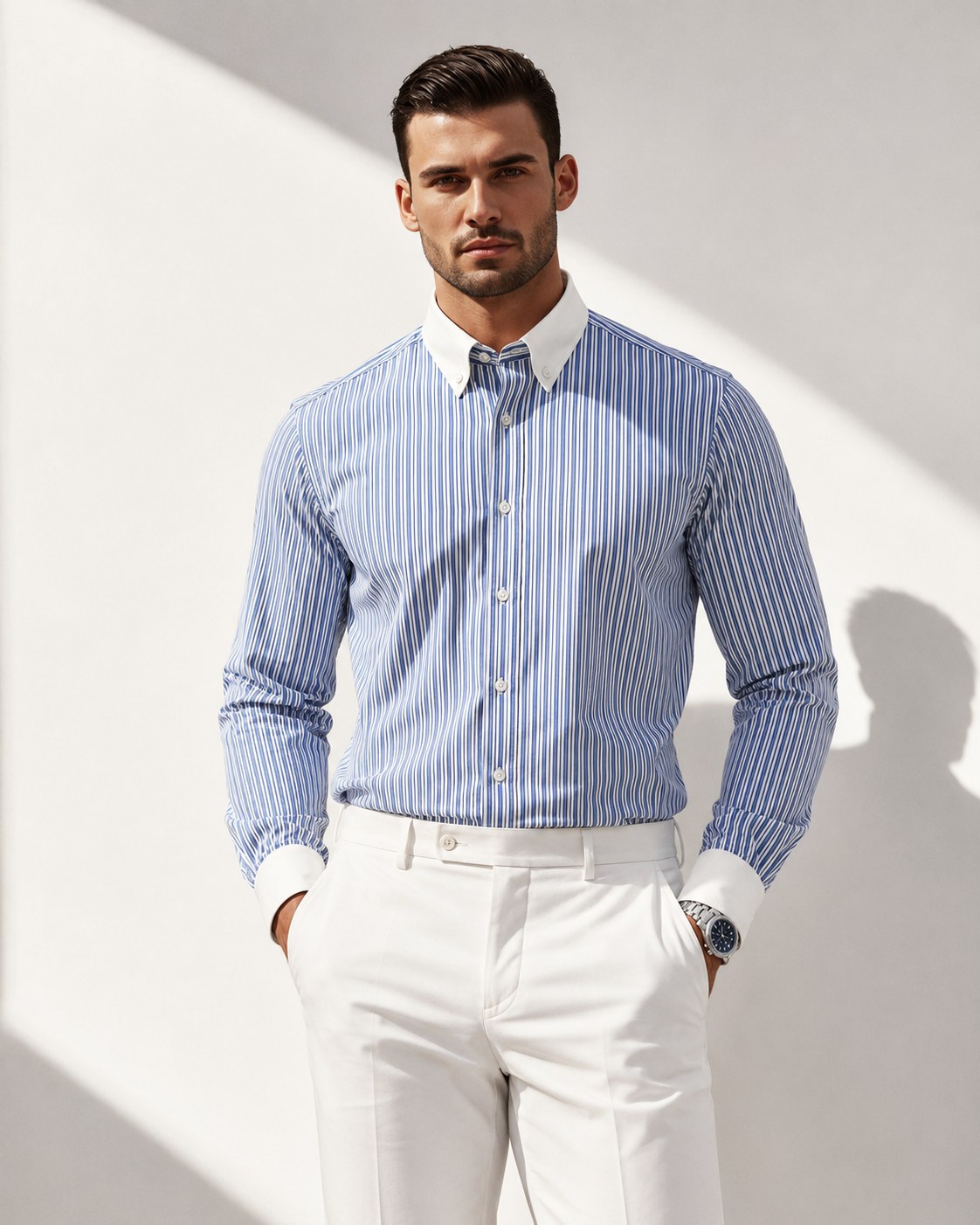 GEMINI Cotton Shirt — Blue, front view
