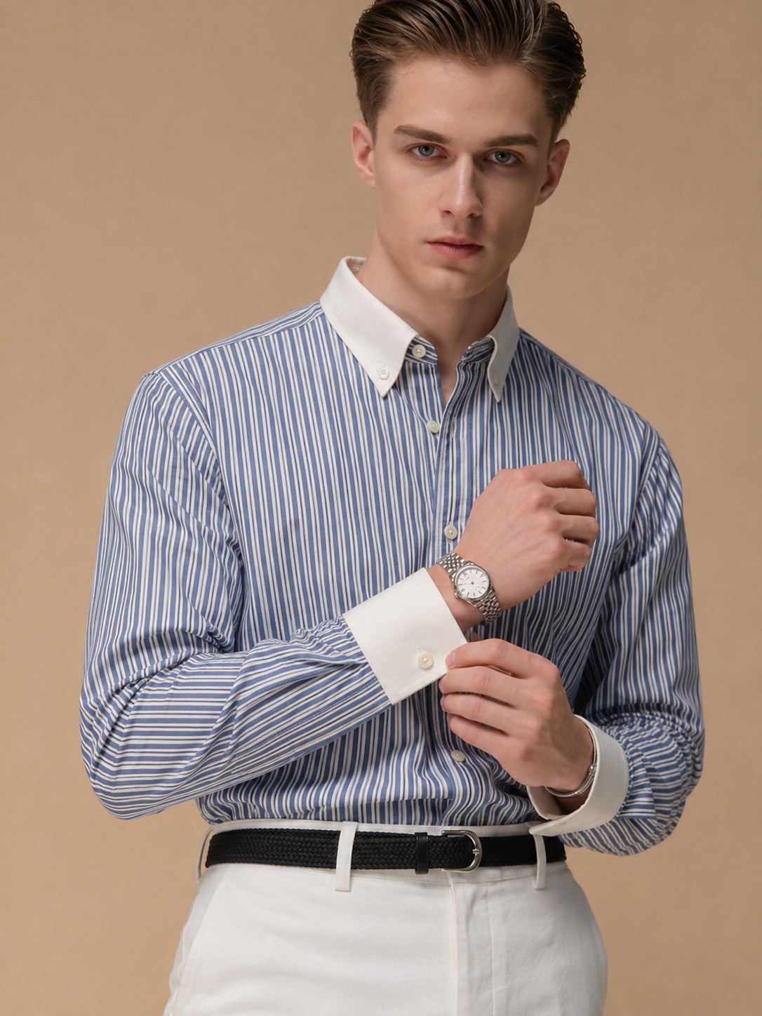 GEMINI Cotton Shirt — Blue, front view
