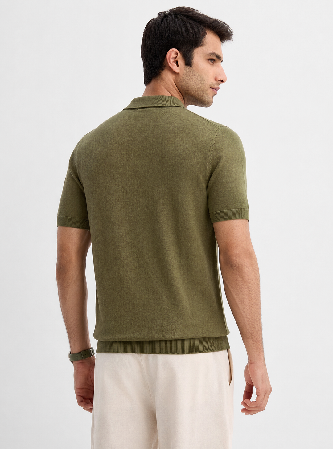 GRID Knit Polo in Olive — back