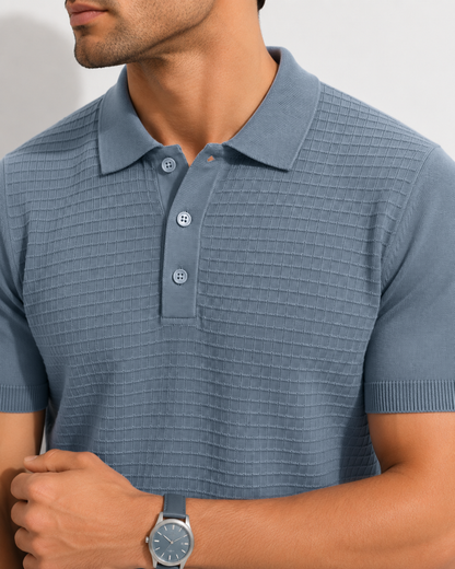GRID Knit Polo in Slate — detail