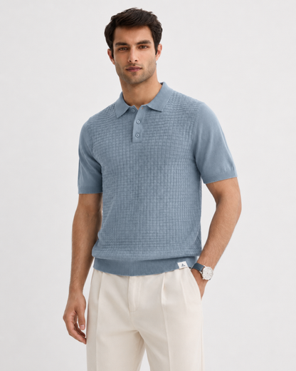 GRID Knit Polo in Slate — front