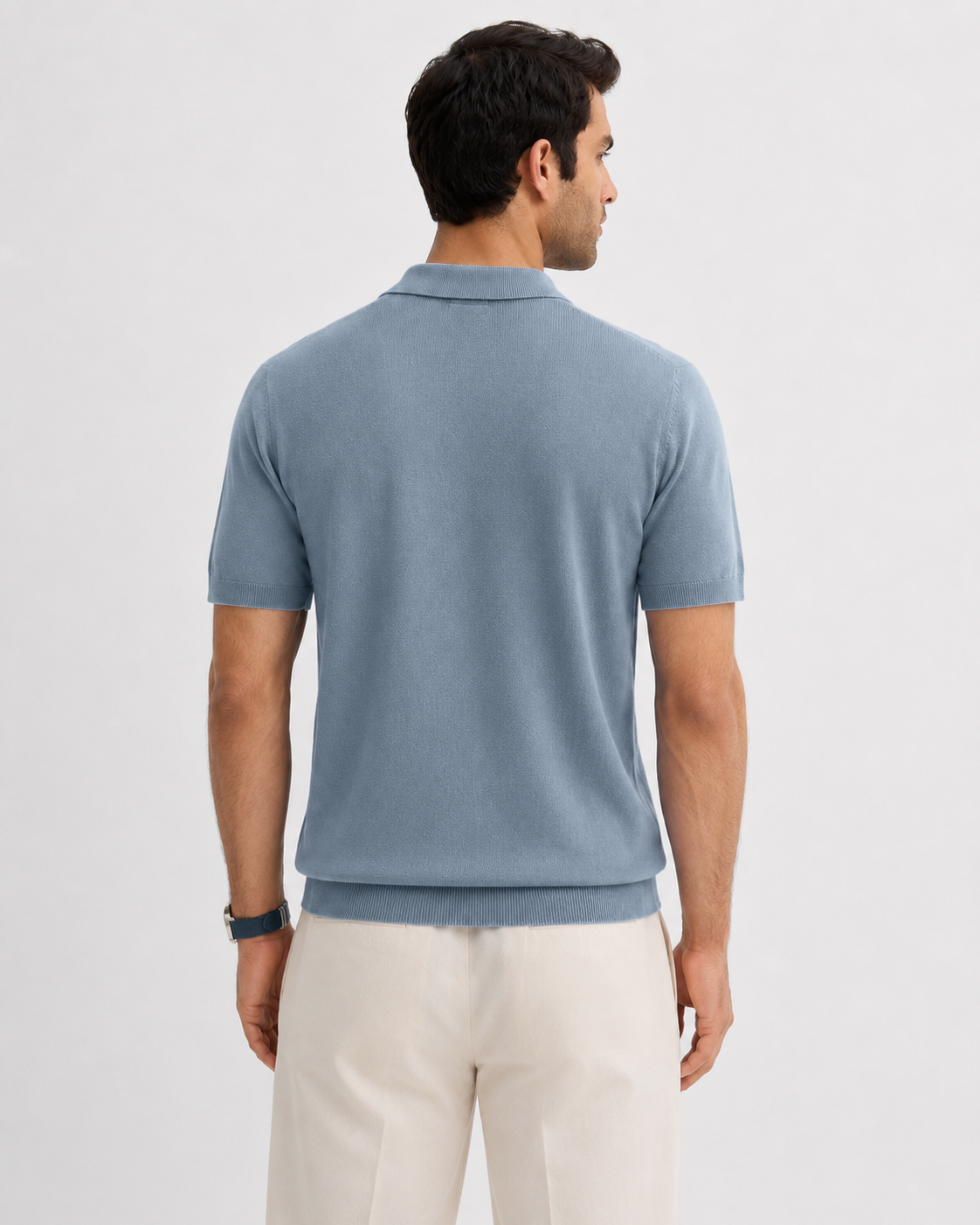 GRID Knit Polo in Slate — back