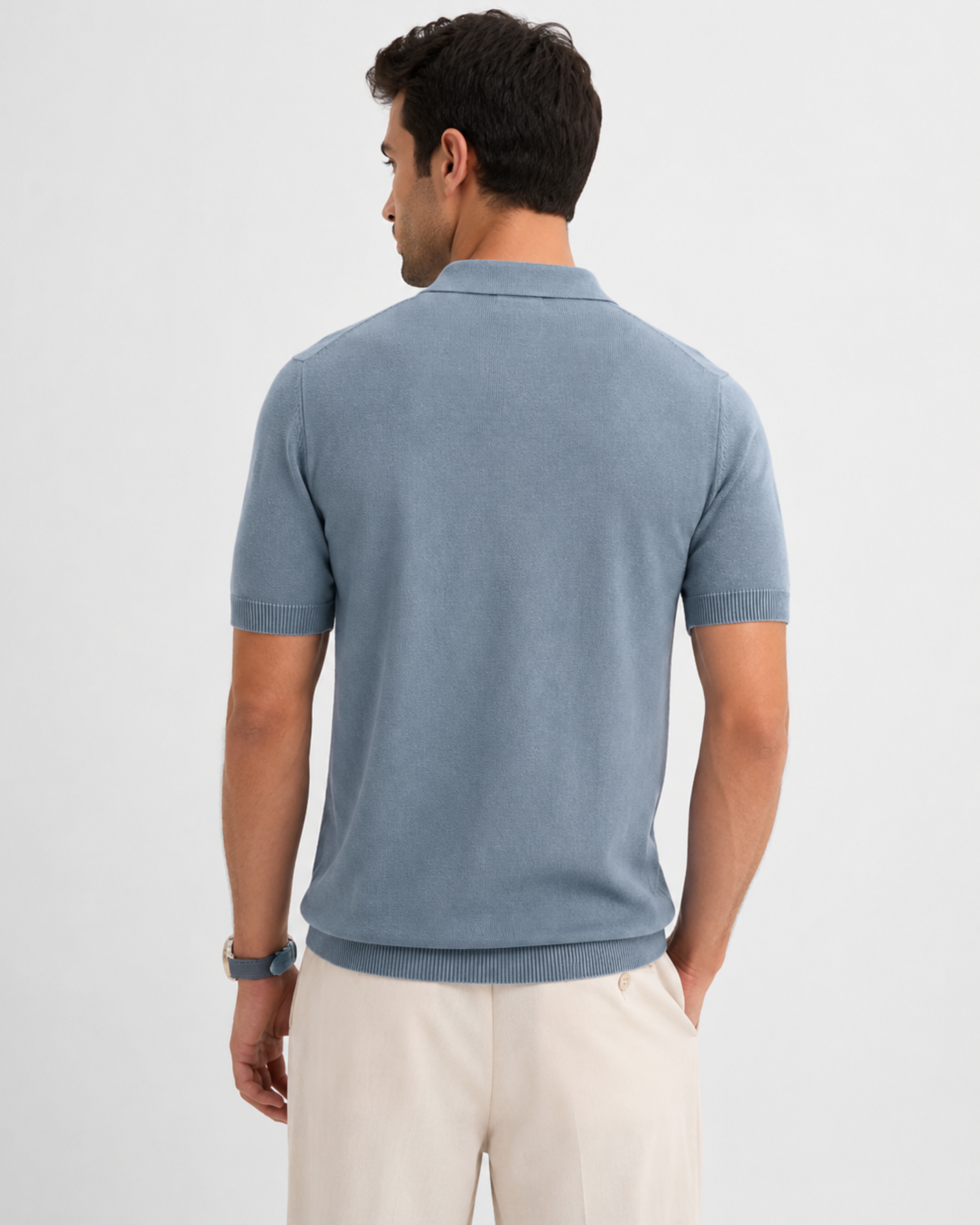GRID Knit Polo in Slate — back
