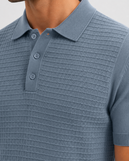GRID Knit Polo in Slate — detail