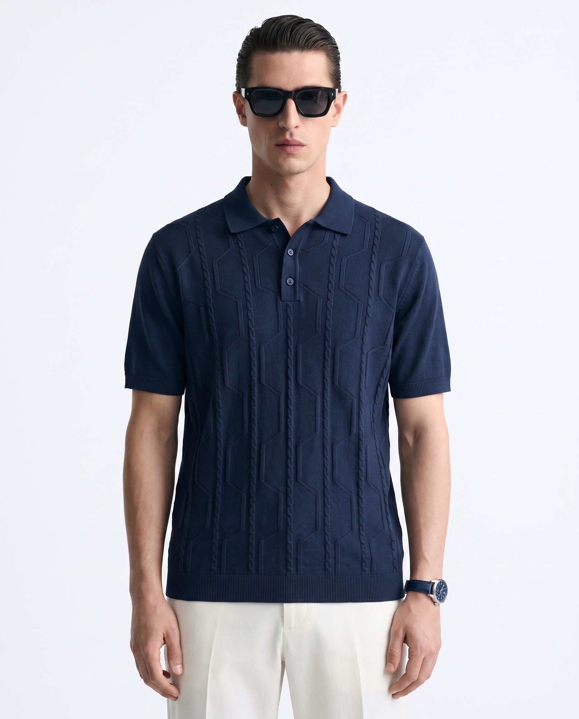 VANE Knit Polo in Navy — front
