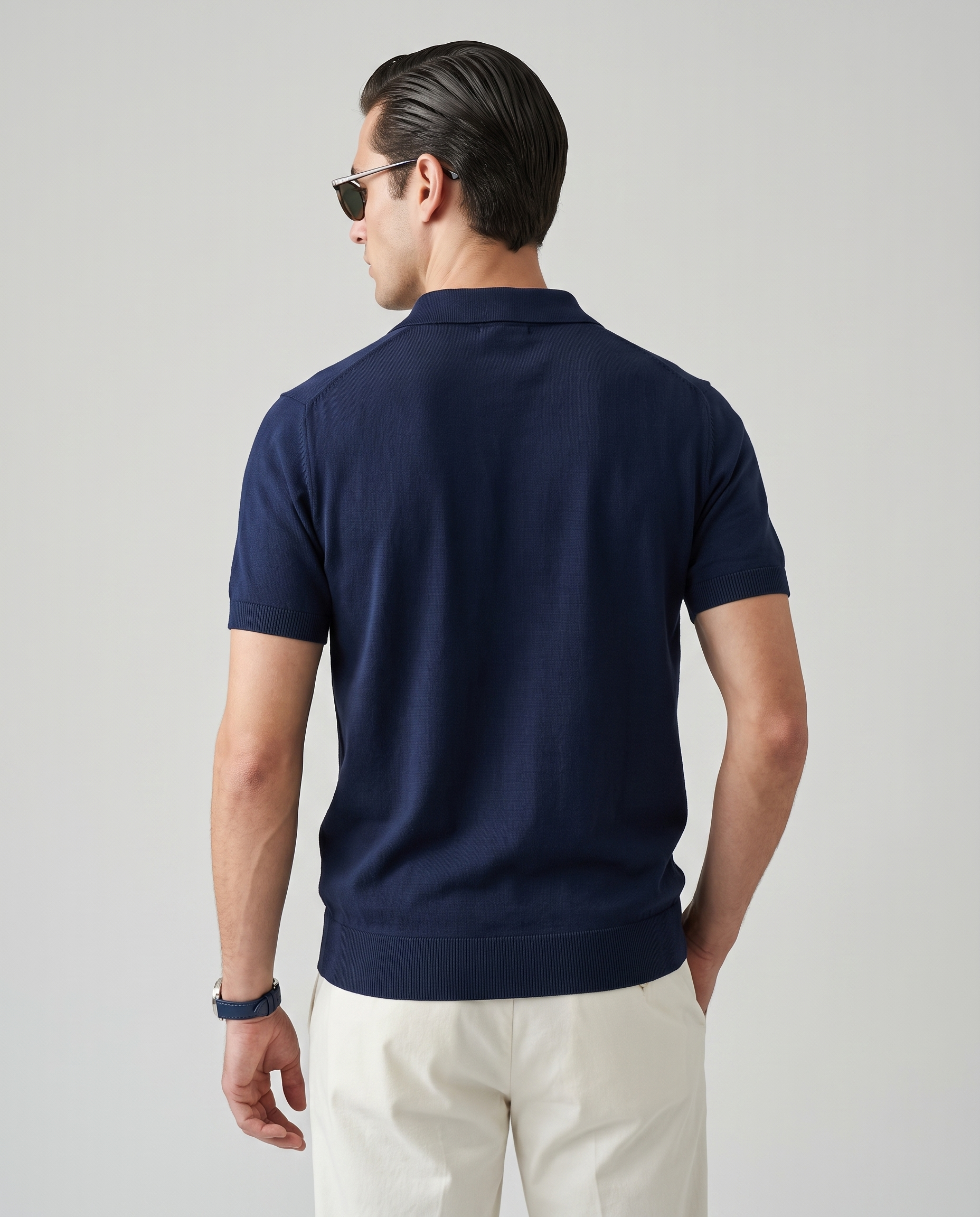 VANE Knit Polo in Navy — back