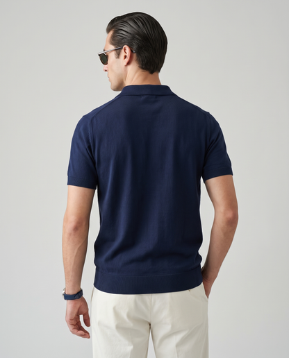 VANE Knit Polo in Navy — back