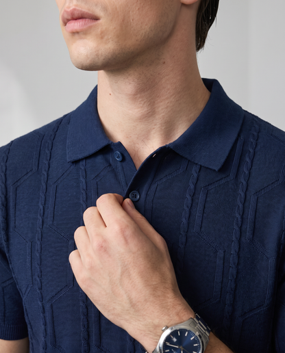 VANE Knit Polo in Navy — detail