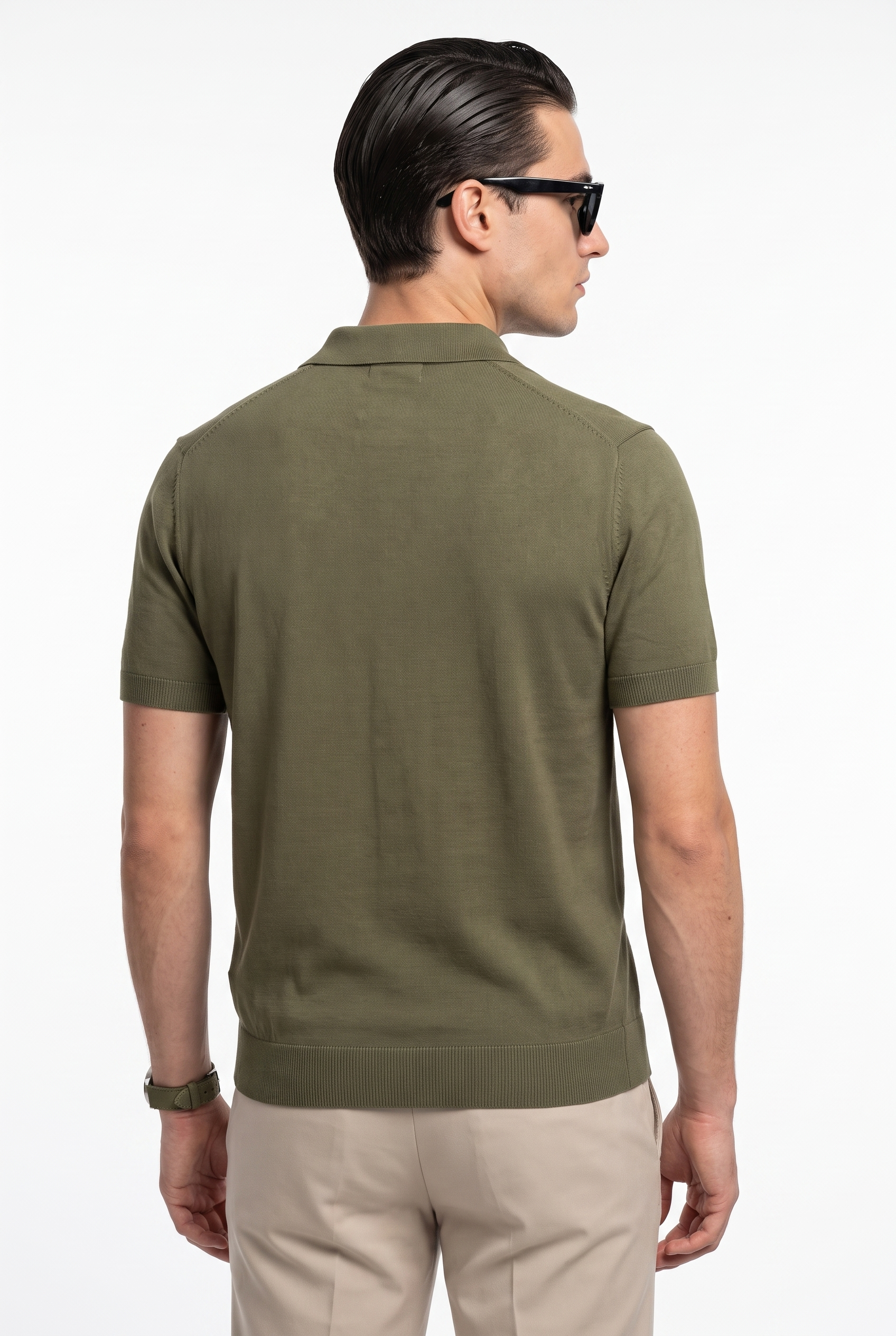 VANE Knit Polo in Olive — back
