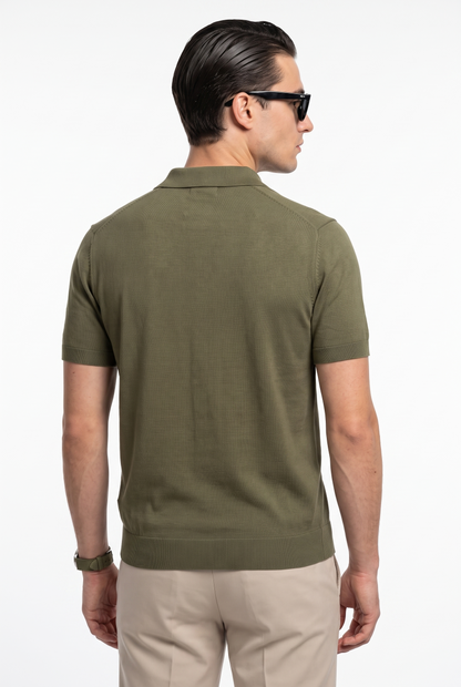 VANE Knit Polo in Olive — back