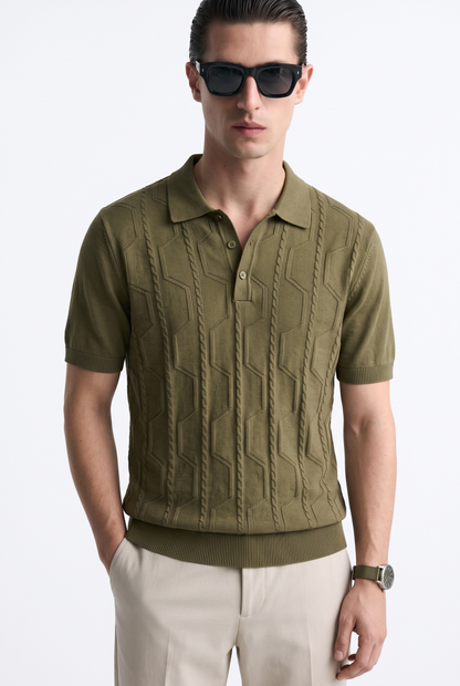 VANE Knit Polo in Olive — front