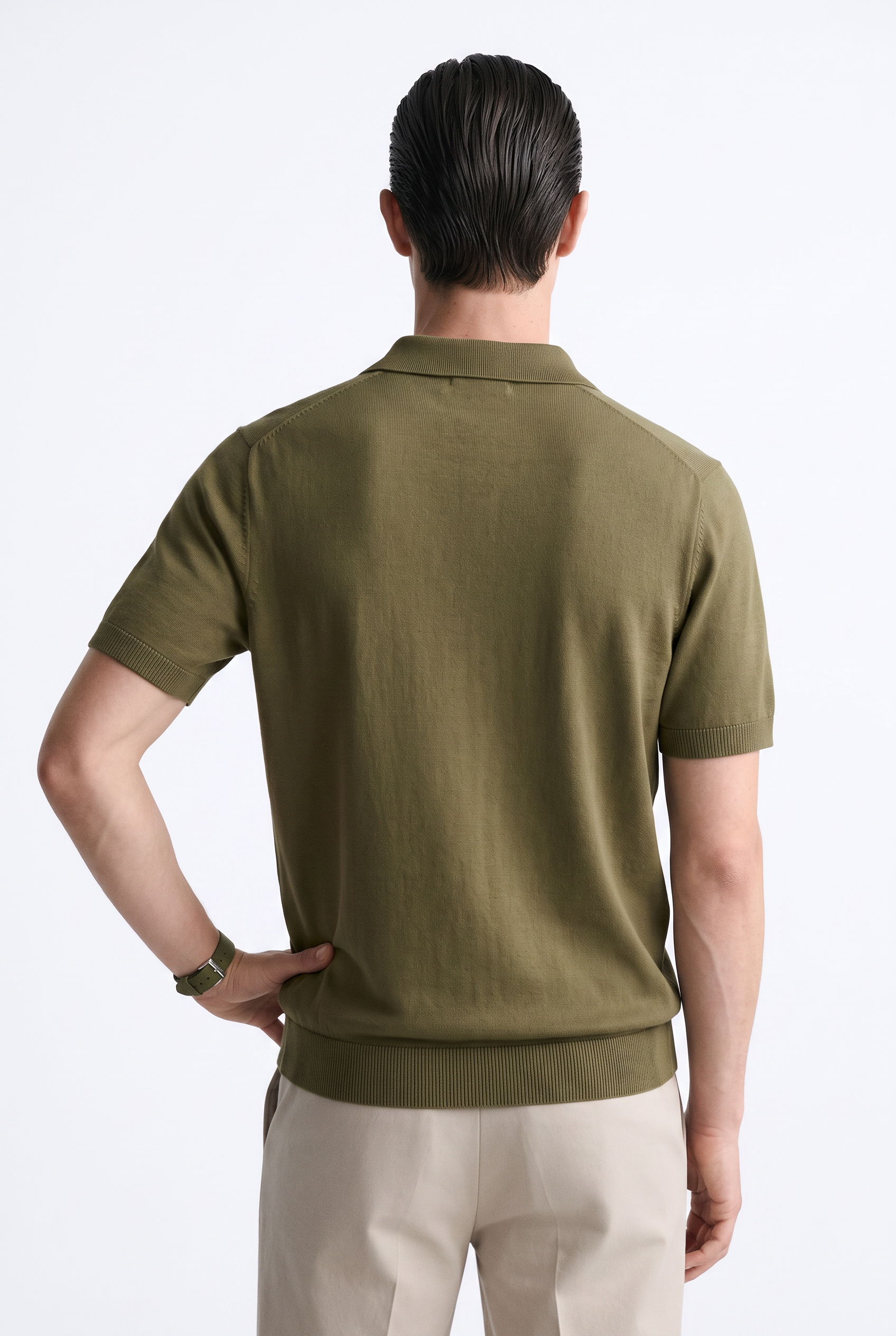 VANE Knit Polo in Olive — back