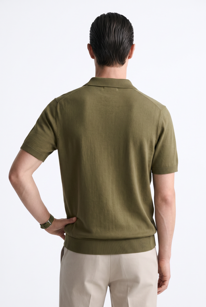 VANE Knit Polo in Olive — back