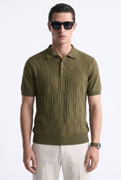 VANE Knit Polo in Olive — on model