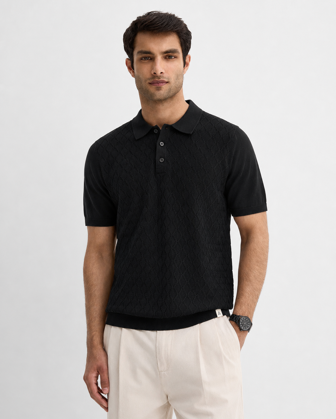 HIVE Knit Polo in Black — front