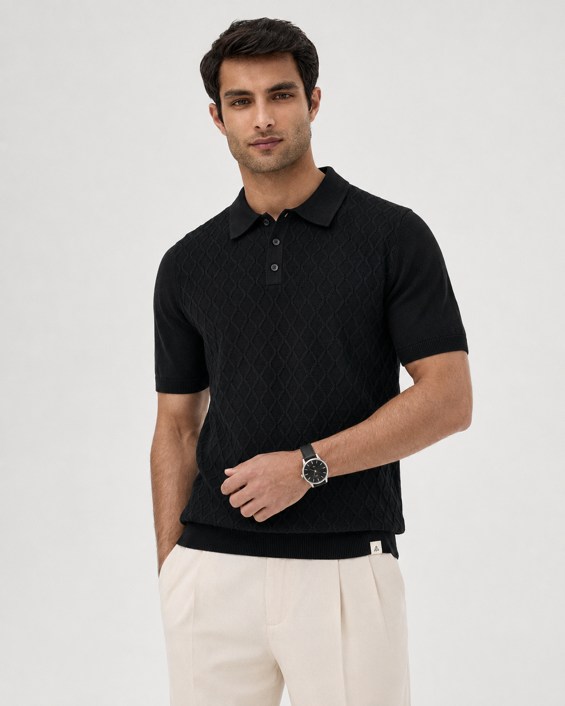 HIVE Knit Polo in Black — on model