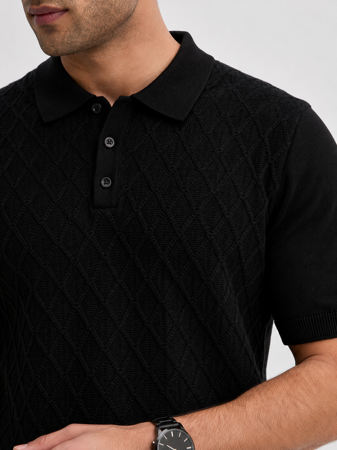 HIVE Knit Polo in Black — detail