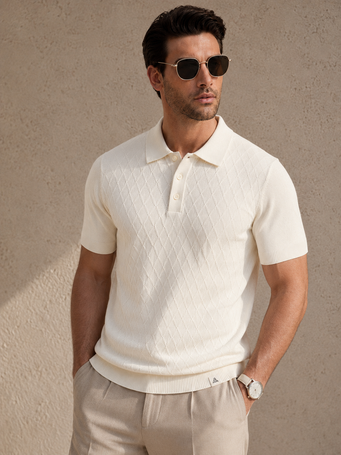 HIVE Knit Polo in Cream — front