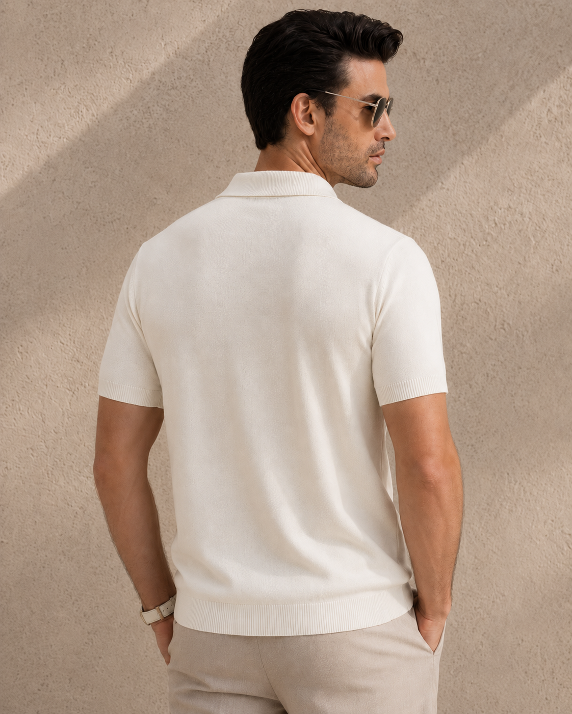 HIVE Knit Polo in Cream — back