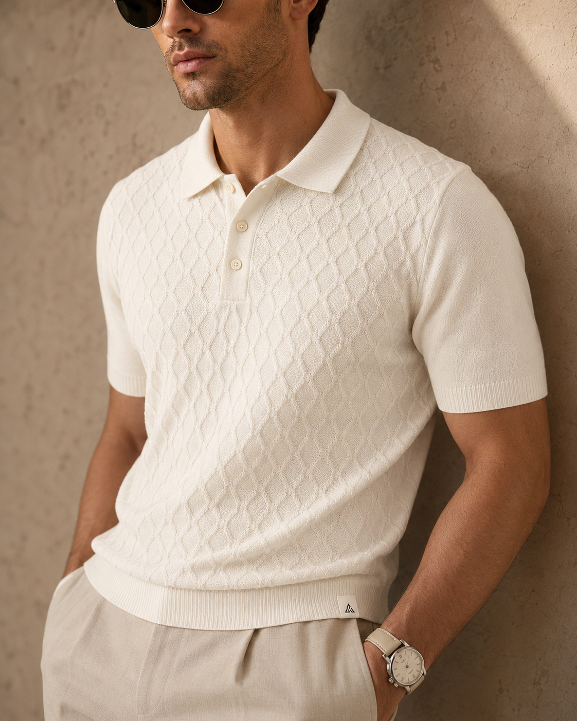 HIVE Knit Polo in Cream — detail