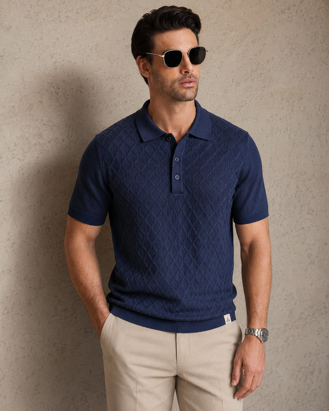 HIVE Knit Polo in Navy — front