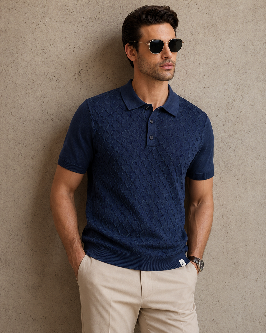 HIVE Knit Polo in Navy — on model