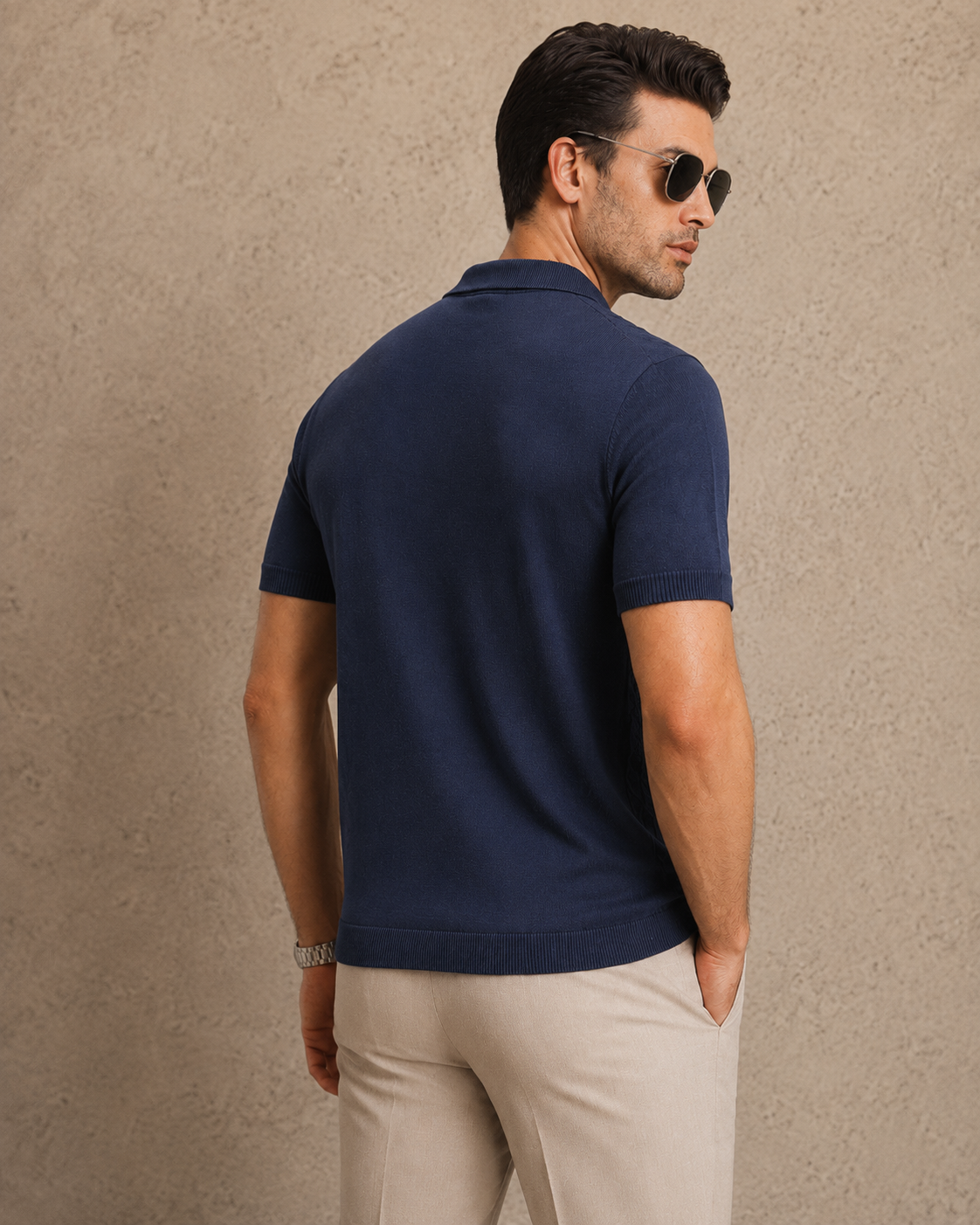 HIVE Knit Polo in Navy — back