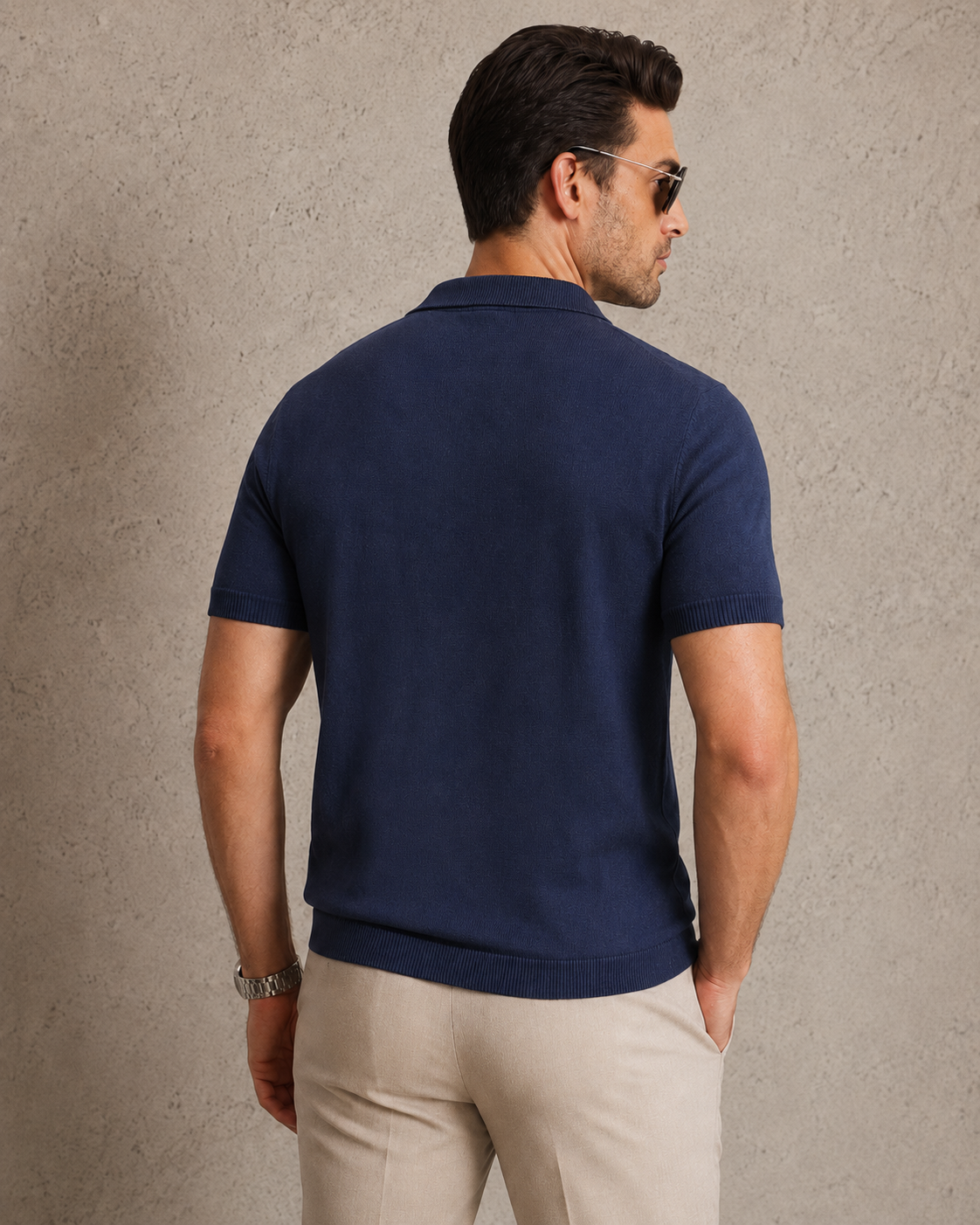 HIVE Knit Polo in Navy — back