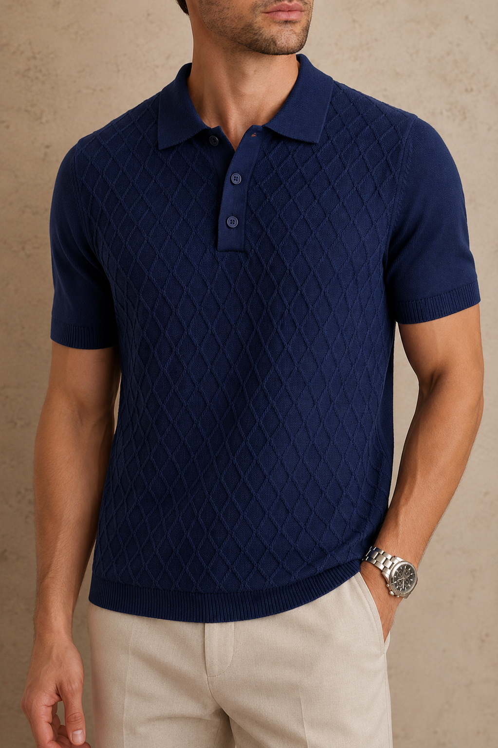 HIVE Knit Polo in Navy — detail