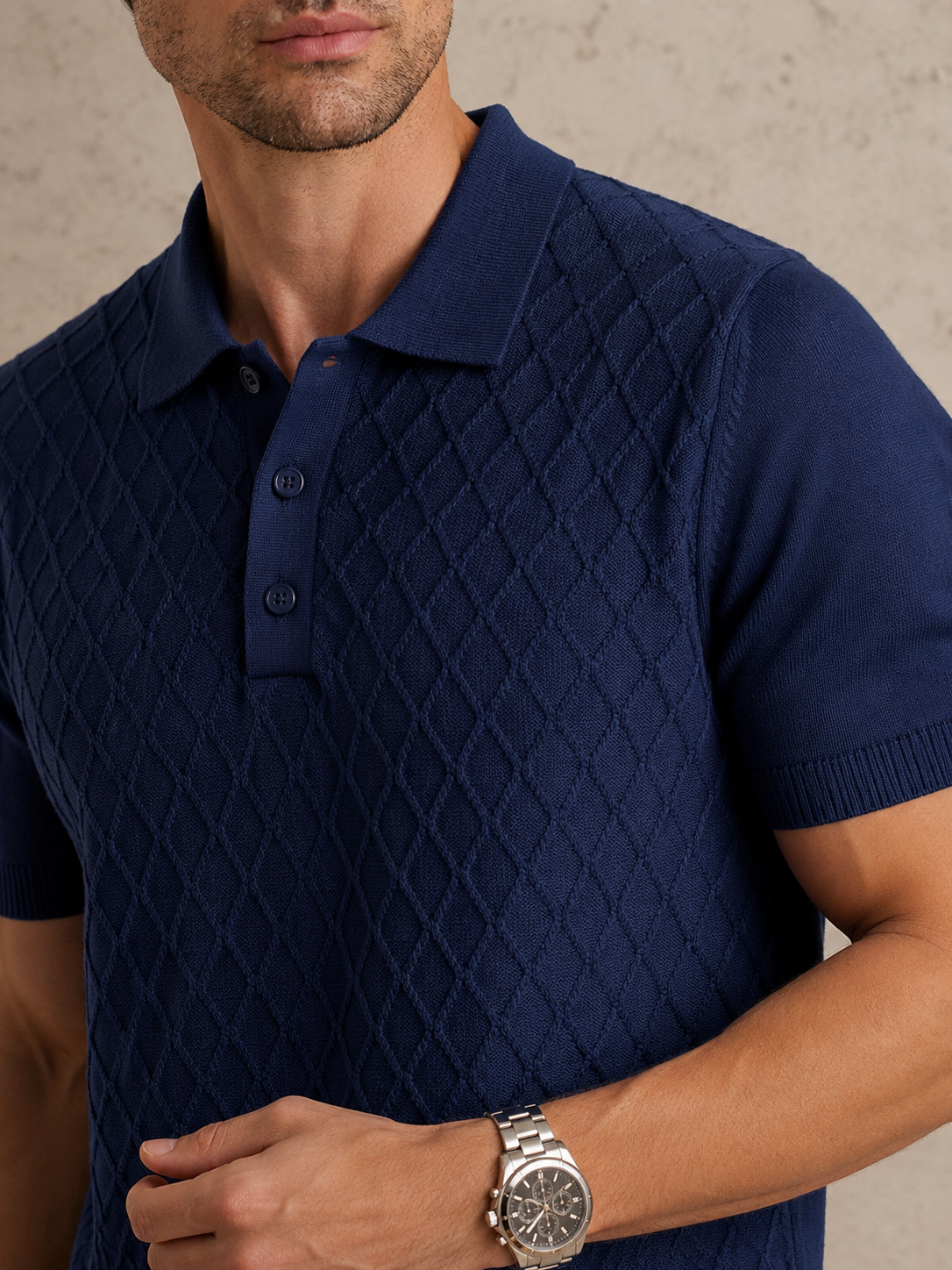 HIVE Knit Polo in Navy — detail
