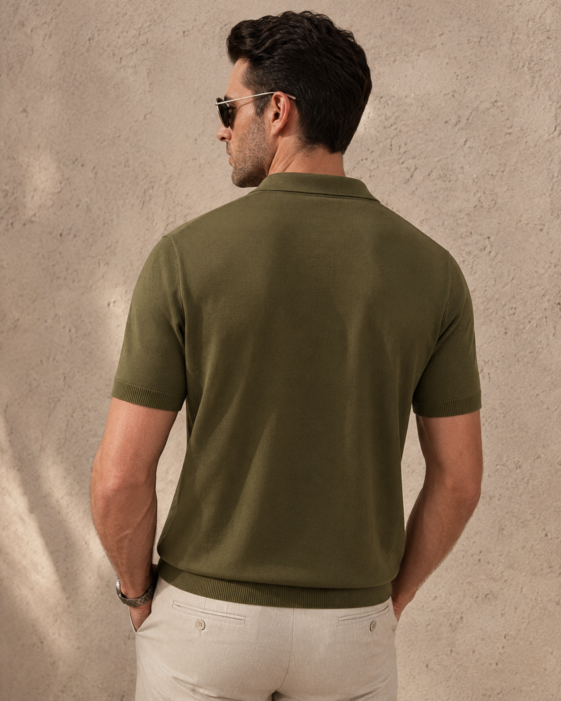 HIVE Knit Polo in Olive — back
