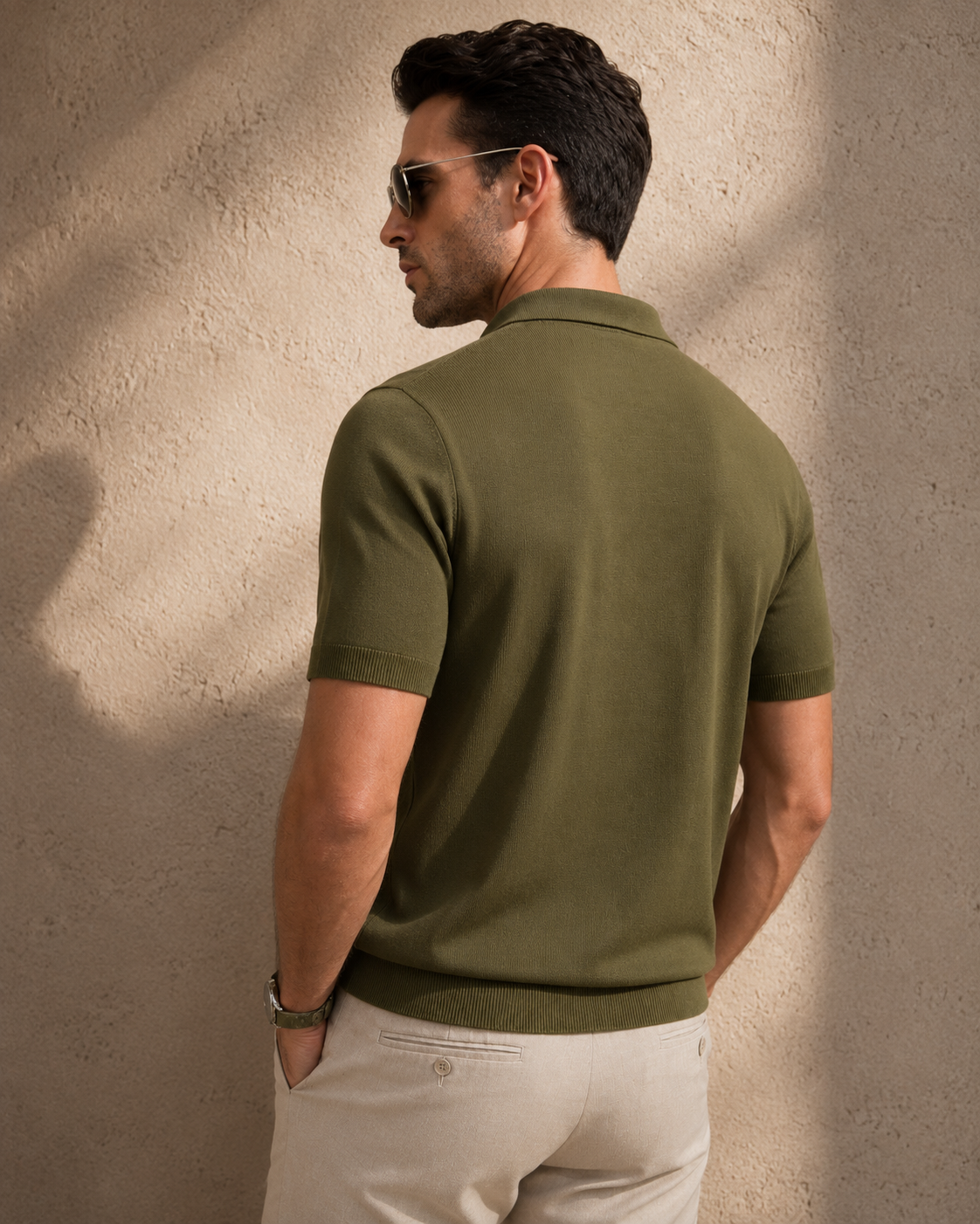 HIVE Knit Polo in Olive — back